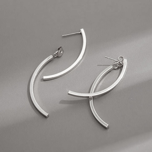 Any 4/$25! Silver Curved Drop Studs w/Jacket Backs Earrings - Picture 2 of 6